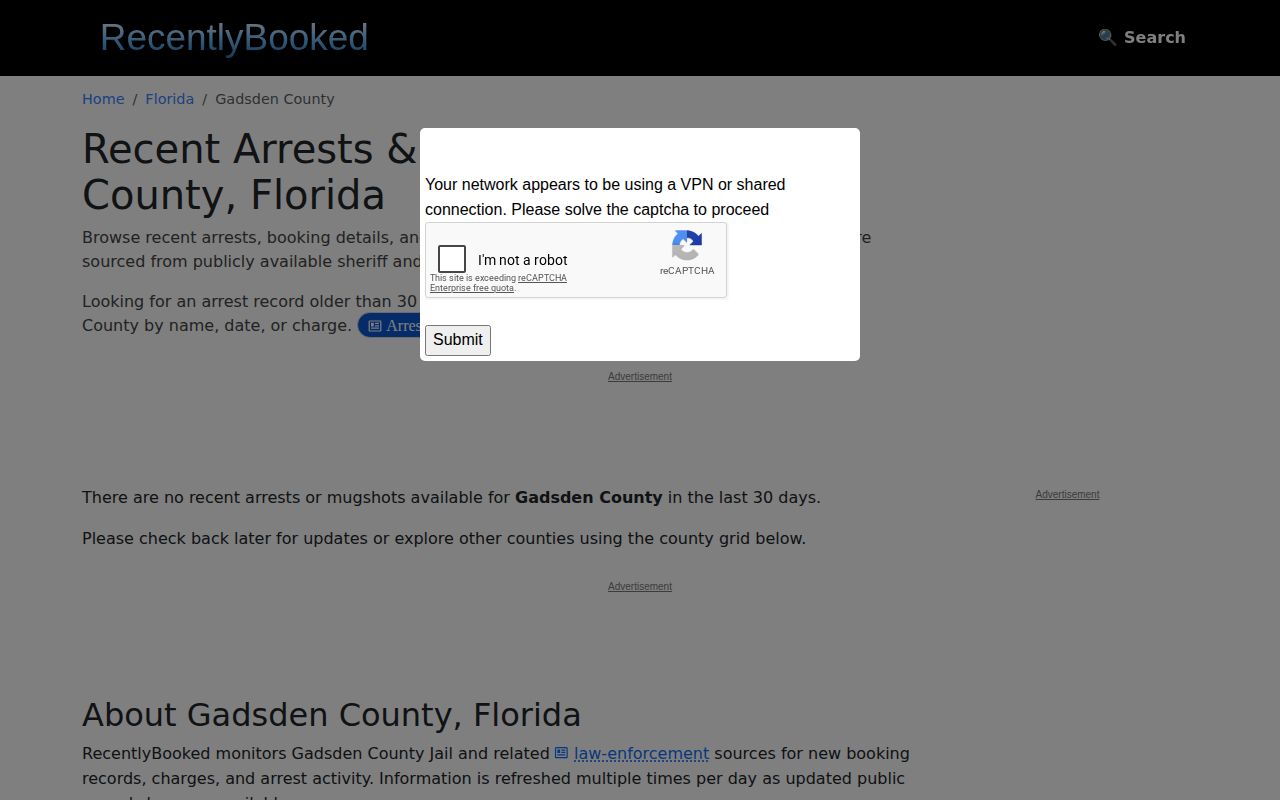 Unofficial Gadsden County recent arrest archive status