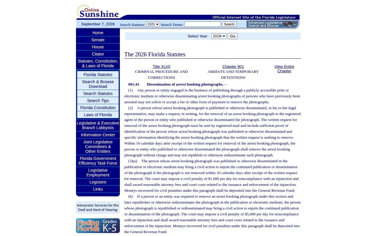 Florida removal law for commercial Gadsden booking photos